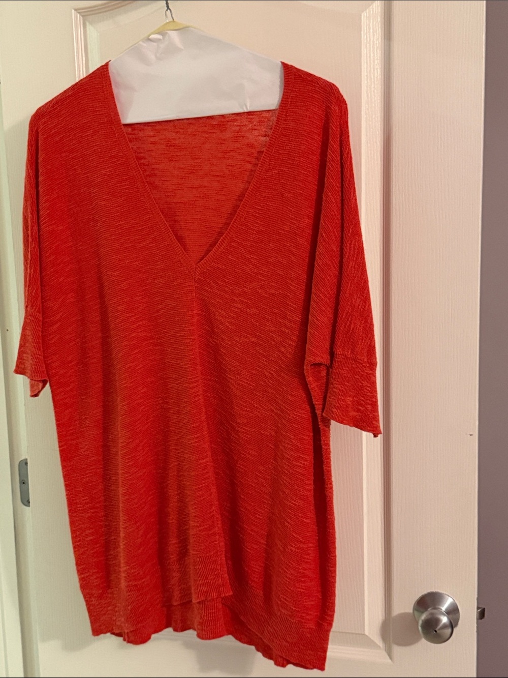 Eileen Fisher XL Vibrant Red V-Neck Cotton/Linen Tunic